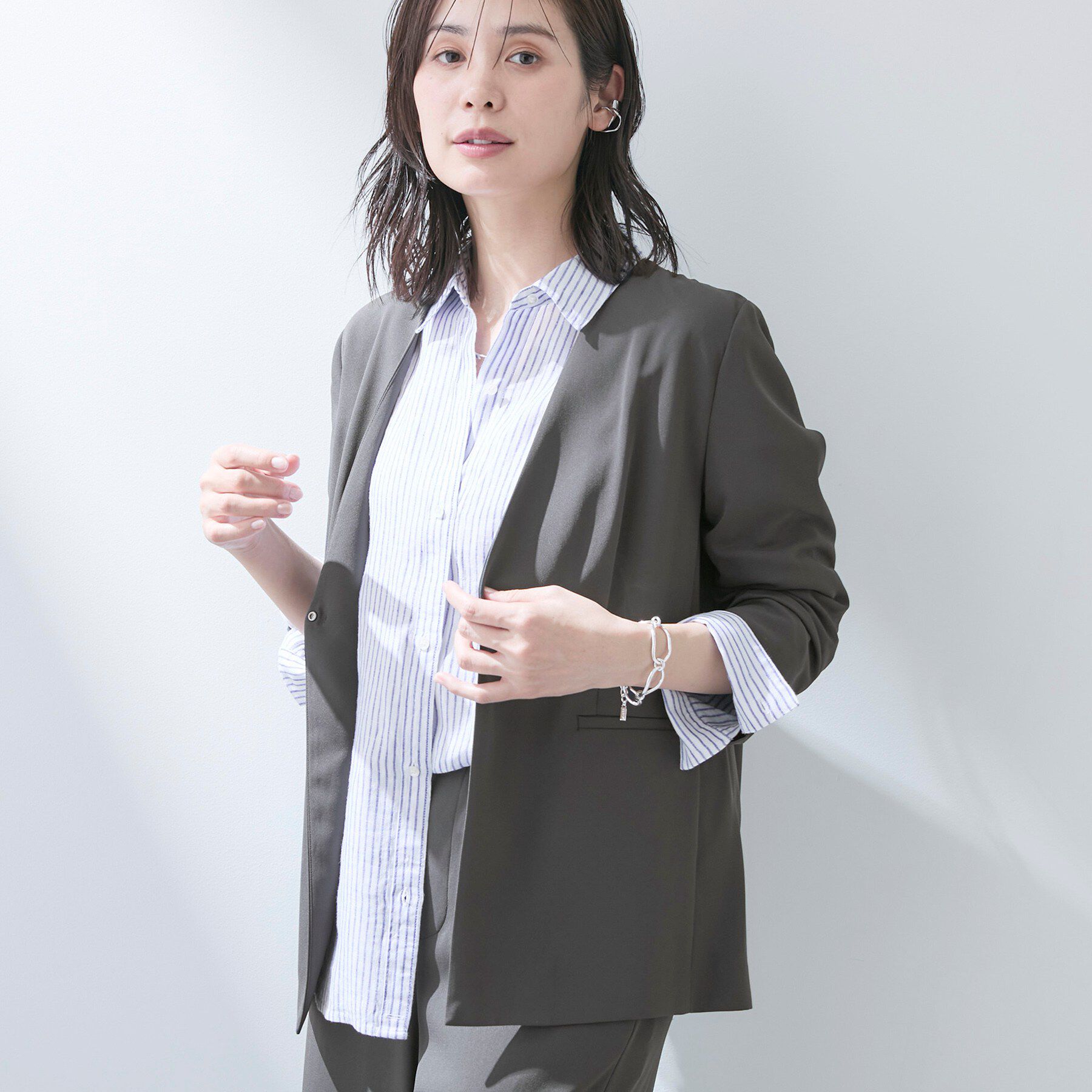 INDIVI「【さらに軽く軽快！／着る日傘】ノーカラージャケット」|ノーカラージャケット|