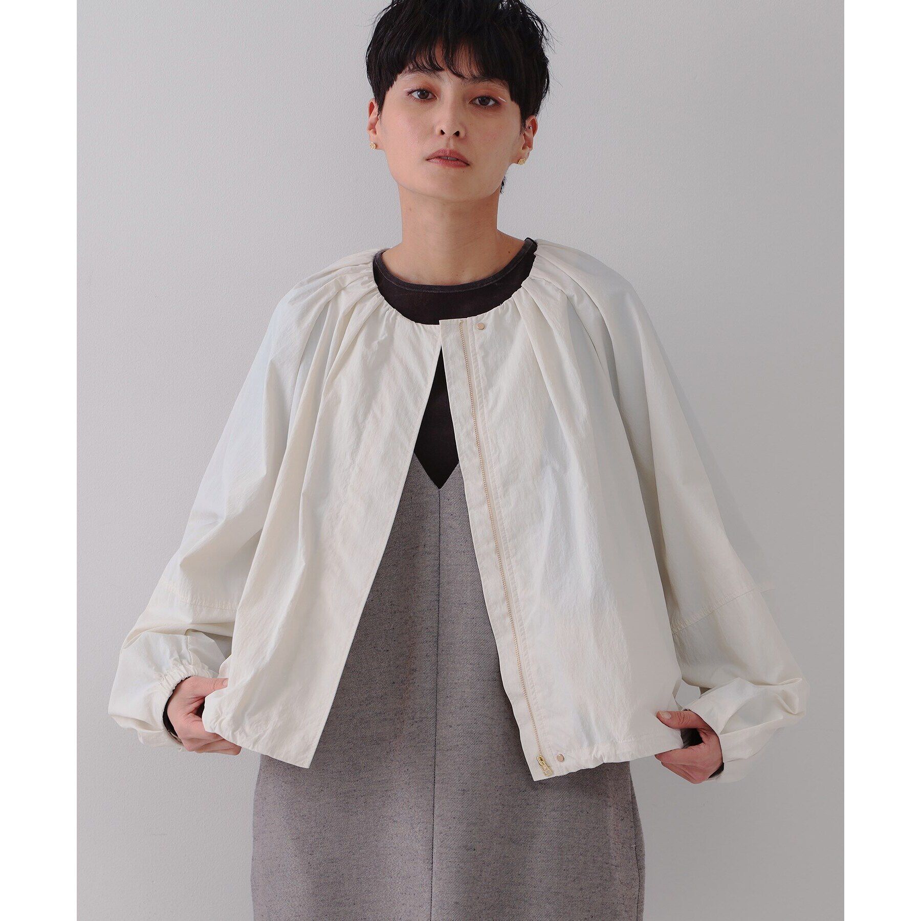 OPAQUE.CLIP「撥水ノーカーラーブルゾン【UV/洗濯機洗い可】」|ノーカラーコート|