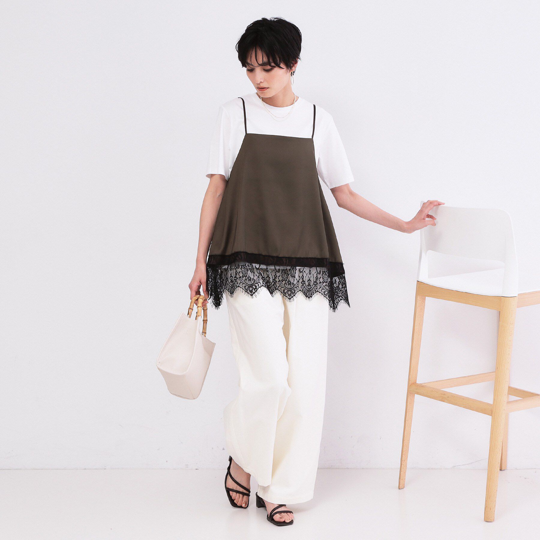 OPAQUE.CLIP「裾レースサテンキャミブラウス【洗濯機OK】」|キャミソール|