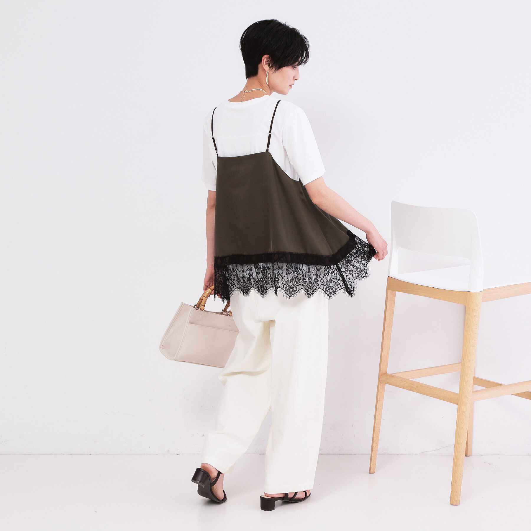 OPAQUE.CLIP「裾レースサテンキャミブラウス【洗濯機OK】」|キャミソール|