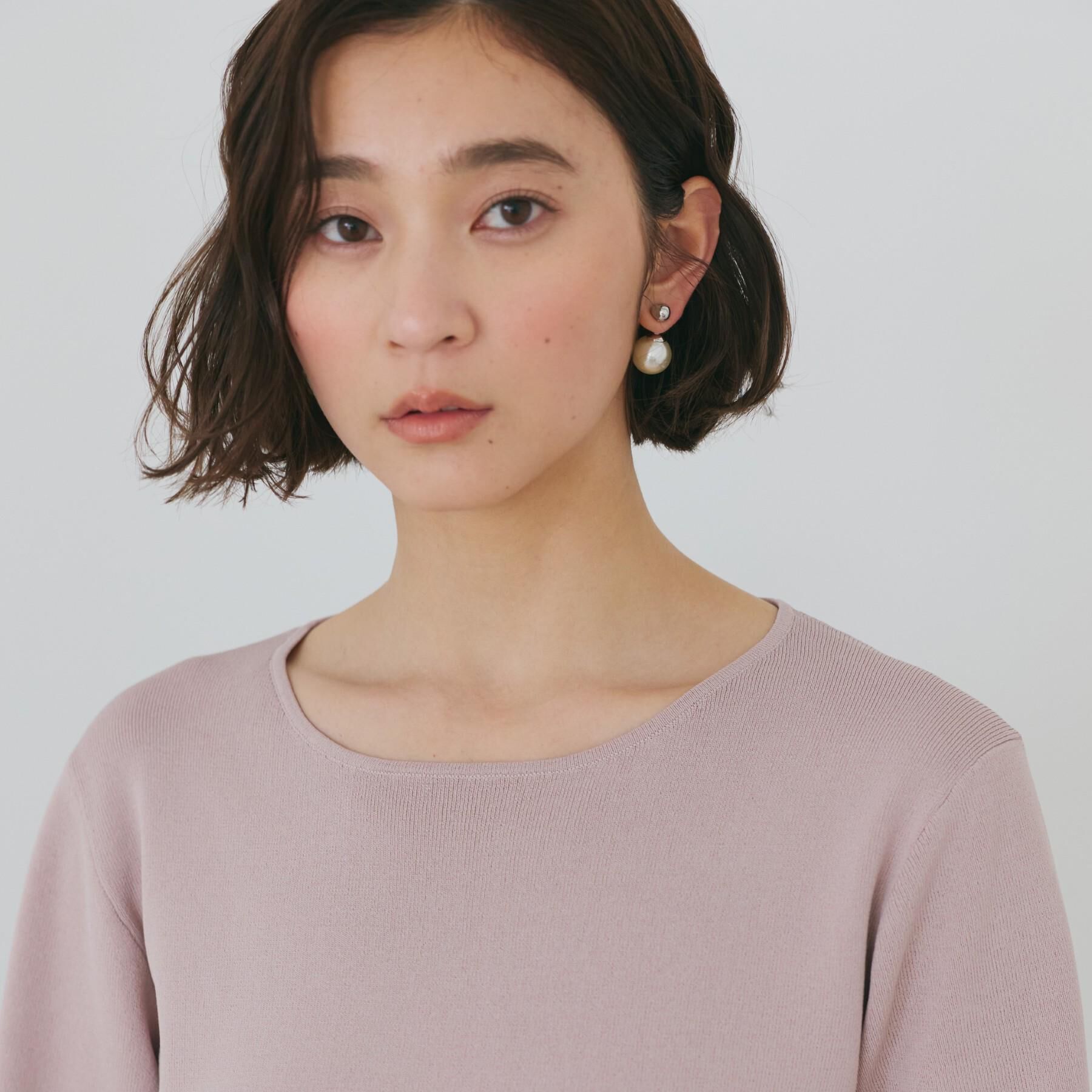 THE SHOP TK「【S-XL/ひんやりタッチ】美しさ際立つ 6分袖ニット 洗濯機OK/UVケア/毛玉になりにくい」|ニット・セーター|