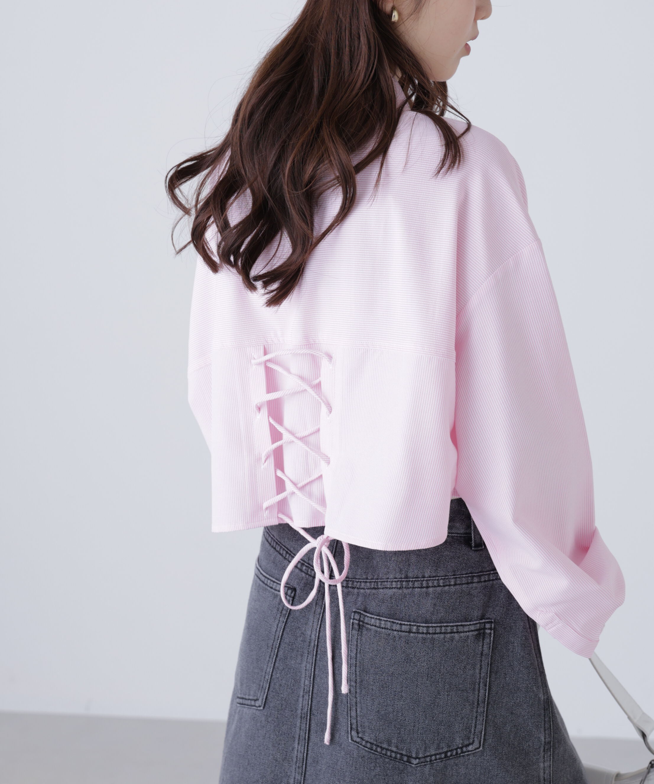  「バックレースアップショート丈シャツ」|シャツ・ブラウス|