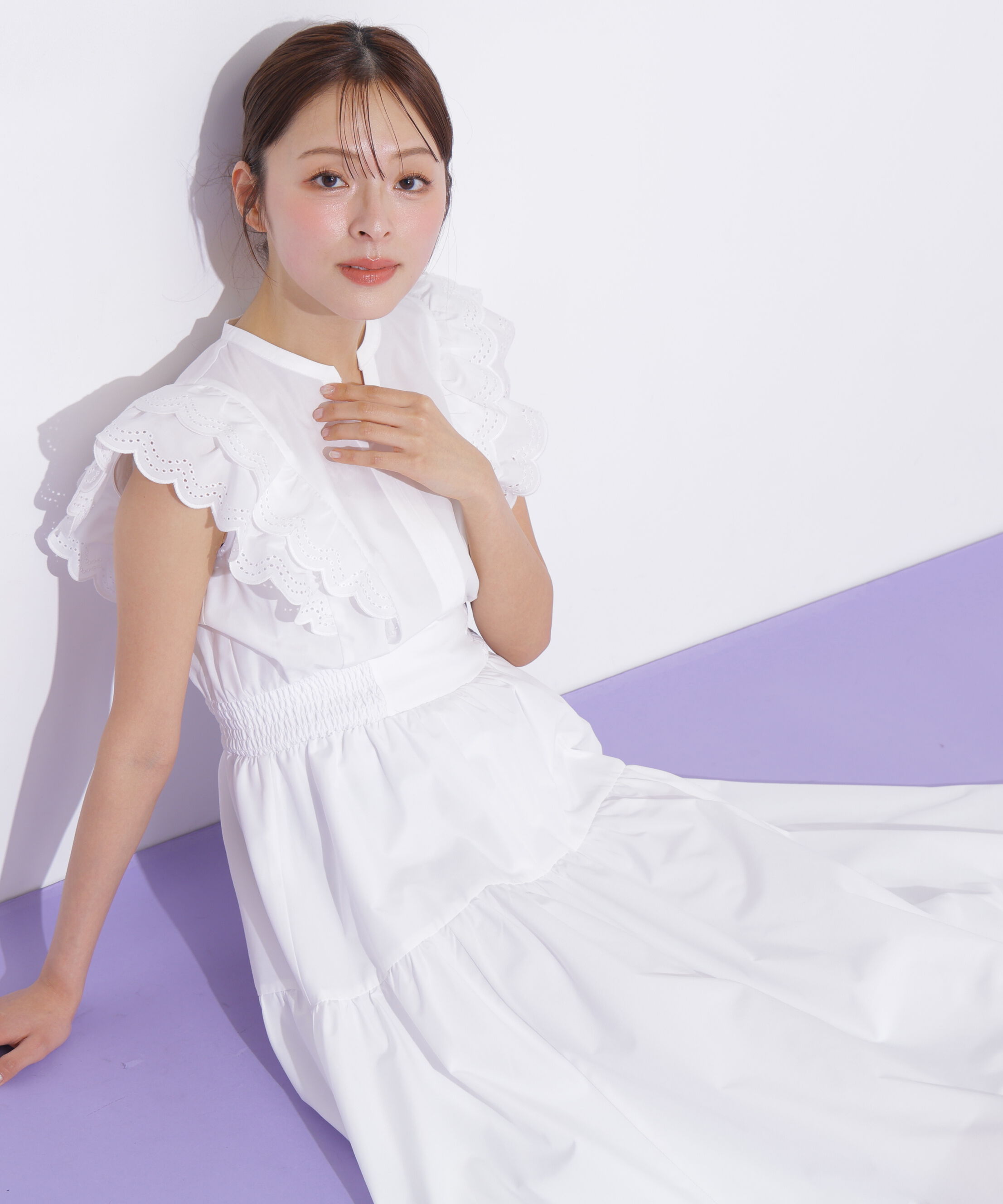  「カットワークカラーワンピース」|ワンピース|