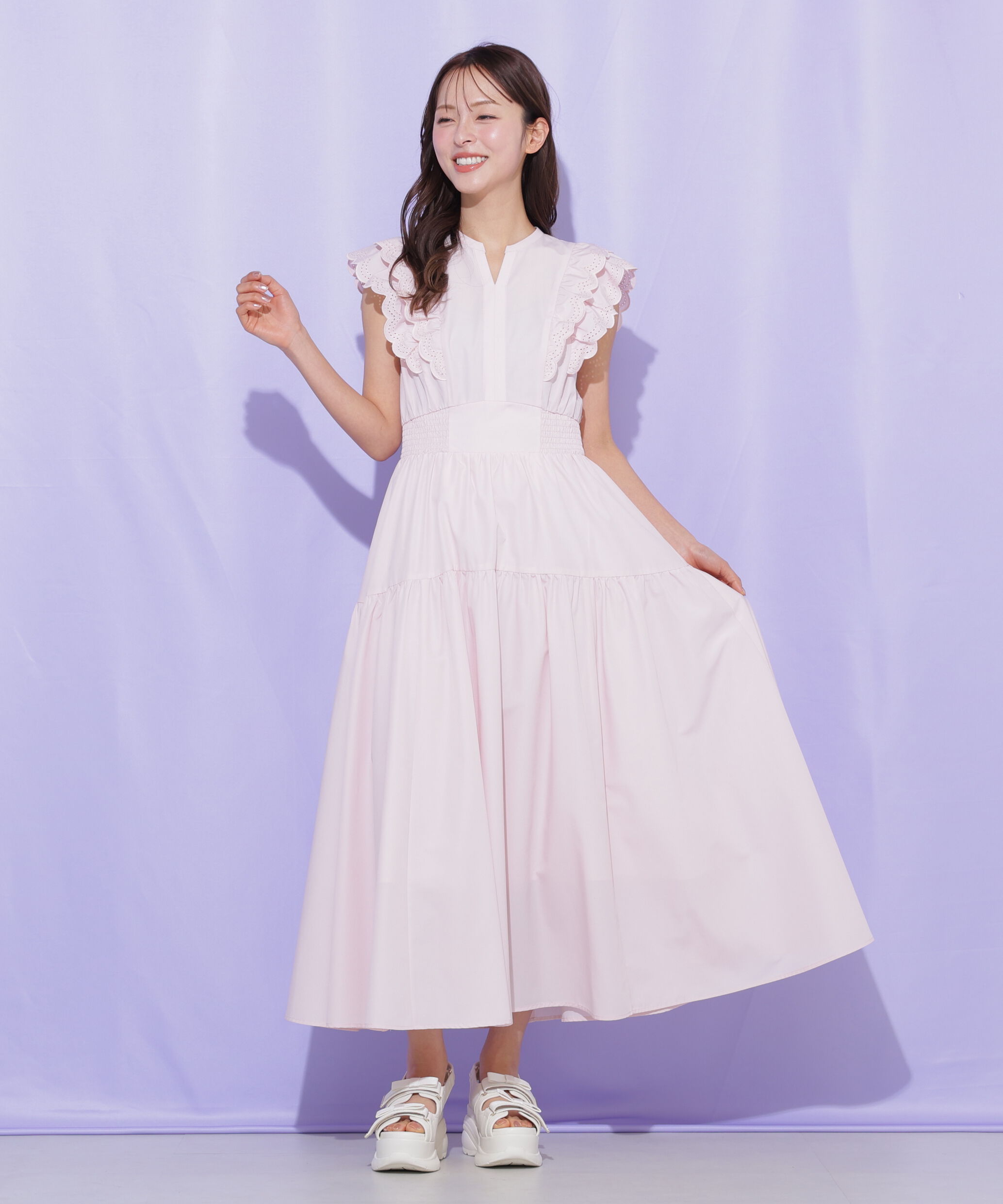  「カットワークカラーワンピース」|ワンピース|