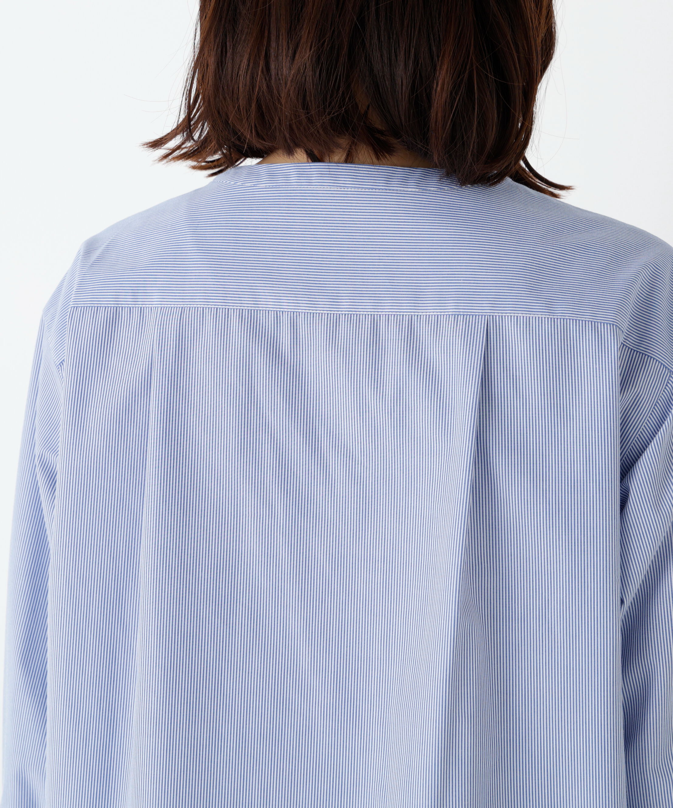  「◆《ウォッシャブル》綿ポリエステル先染ノーカラーブラウス」|シャツ・ブラウス|