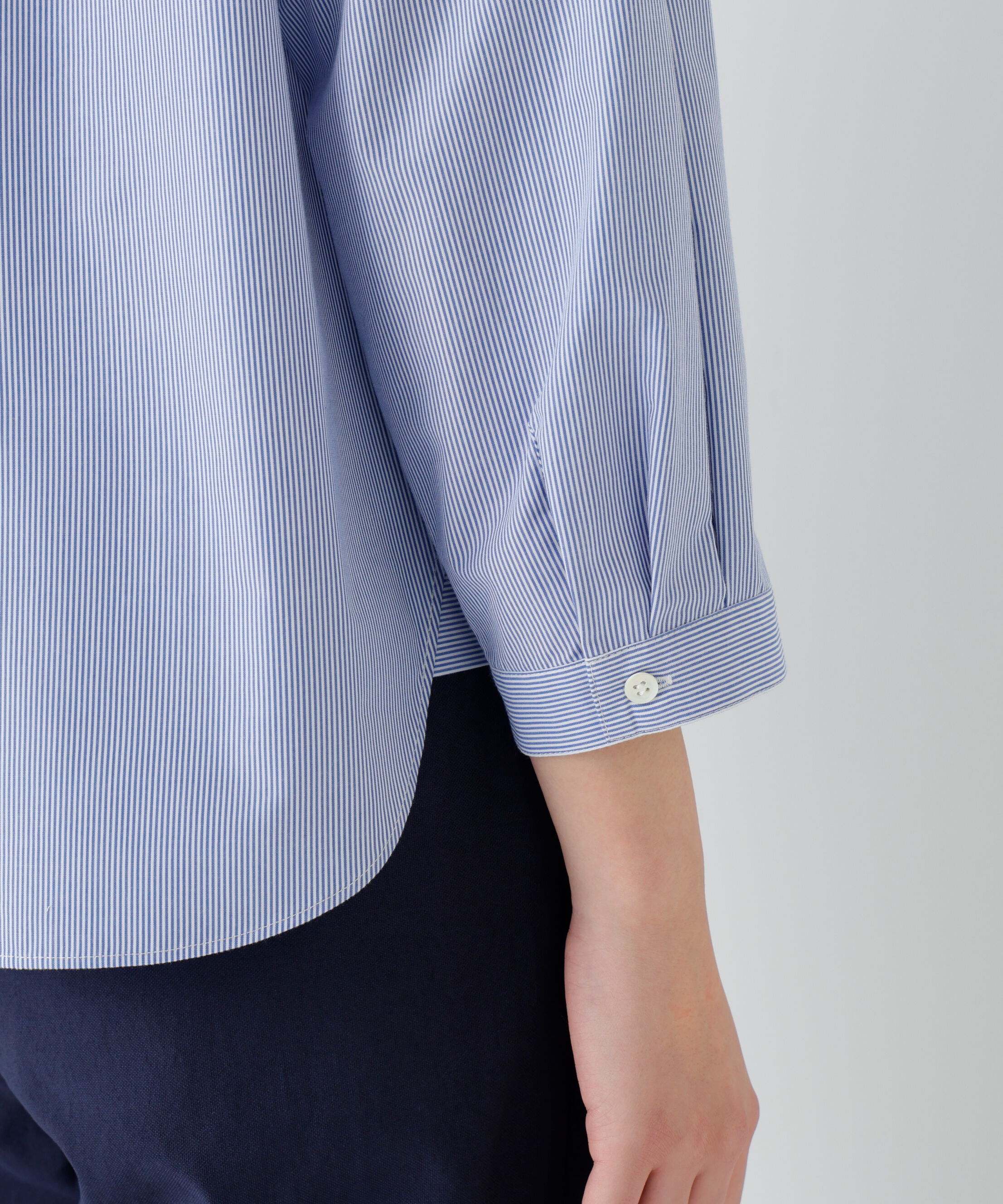  「◆《ウォッシャブル》綿ポリエステル先染ノーカラーブラウス」|シャツ・ブラウス|