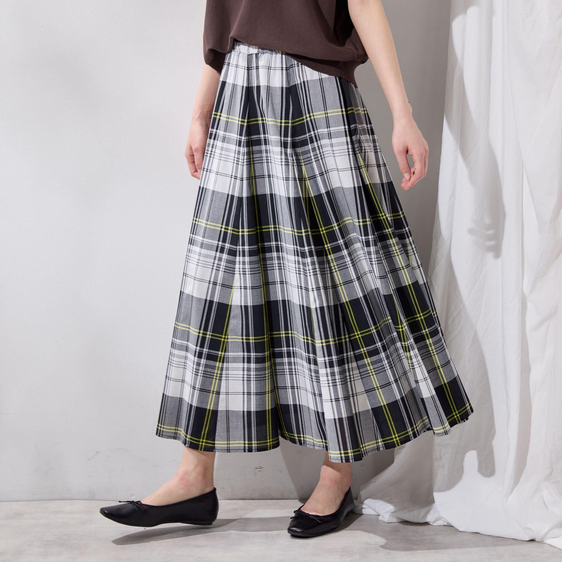 Dessin「【ウエストゴム/洗える】映えチェック柄スカート」|スカート|イエロー(231)