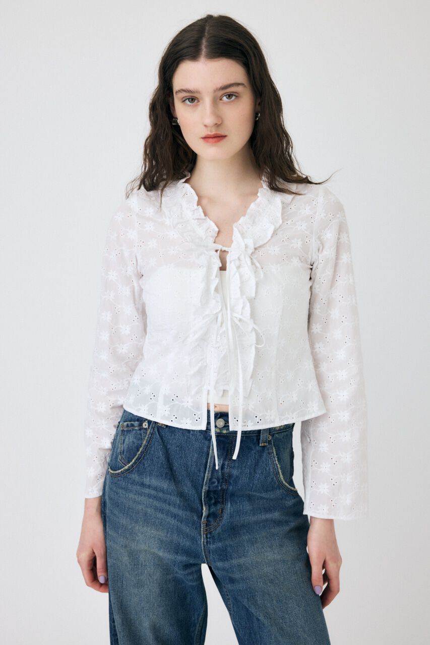 MOUSSY「FRONT TIE EYELET シャツ」|シャツ・ブラウス|WHT