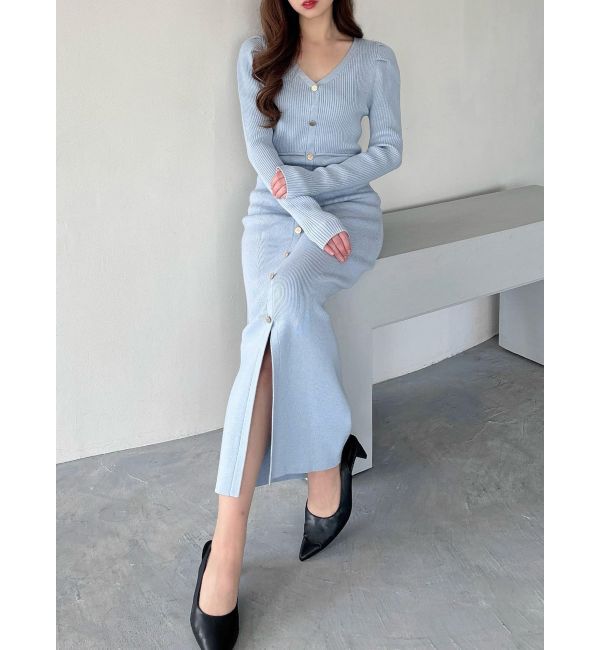 RESEXXY「ゴールドボタンタイトニットワンピース」|ワンピース|