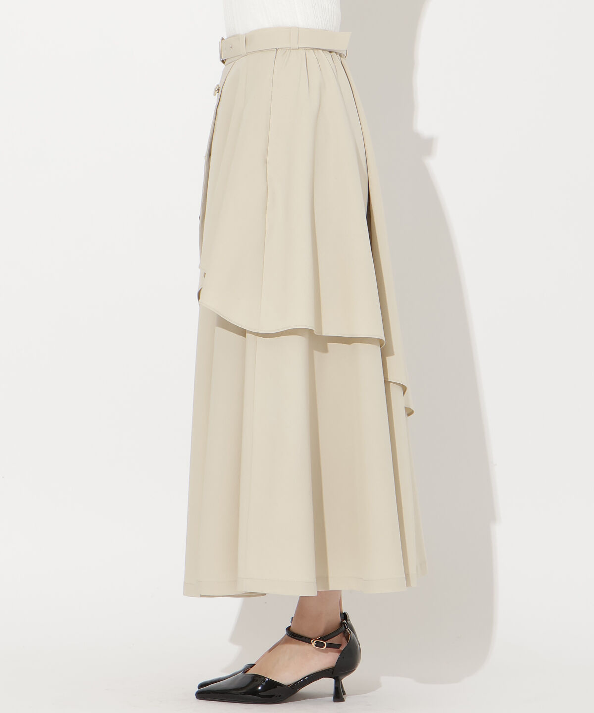 アンドクチュール「ベルト付きレイヤードデザインフレアスカート」|フレア|