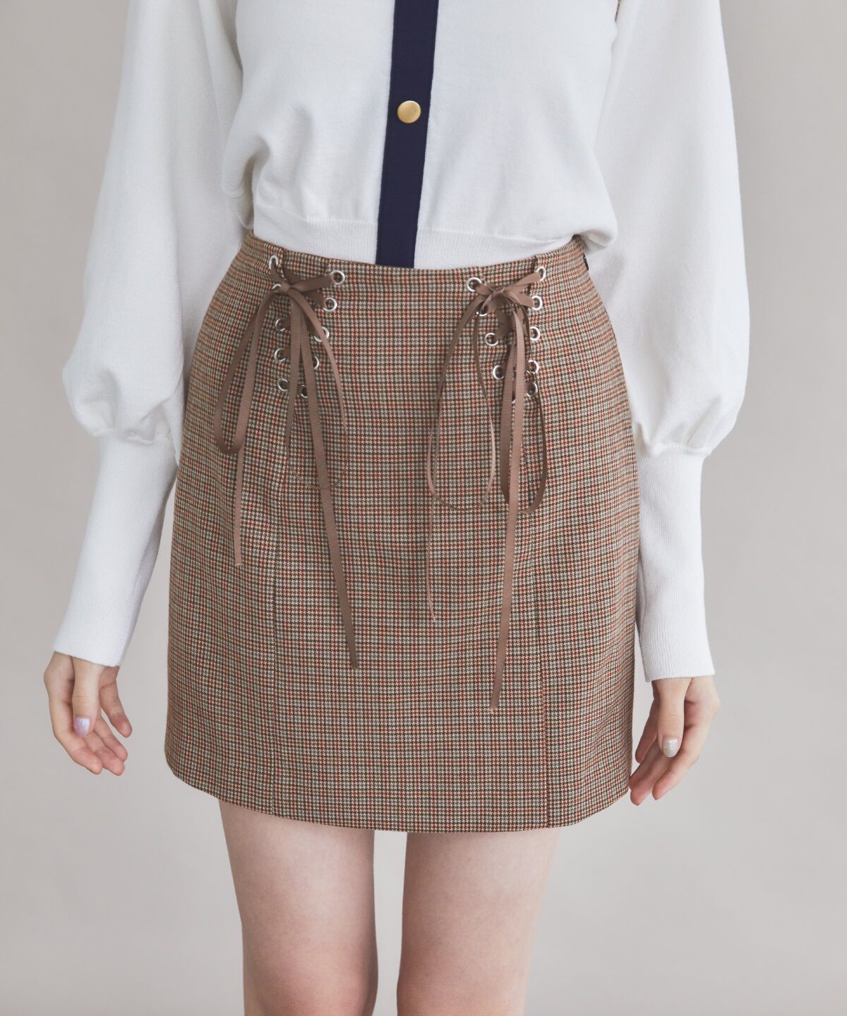 REDYAZEL「リボンレースアップミニスカート」|タイト|