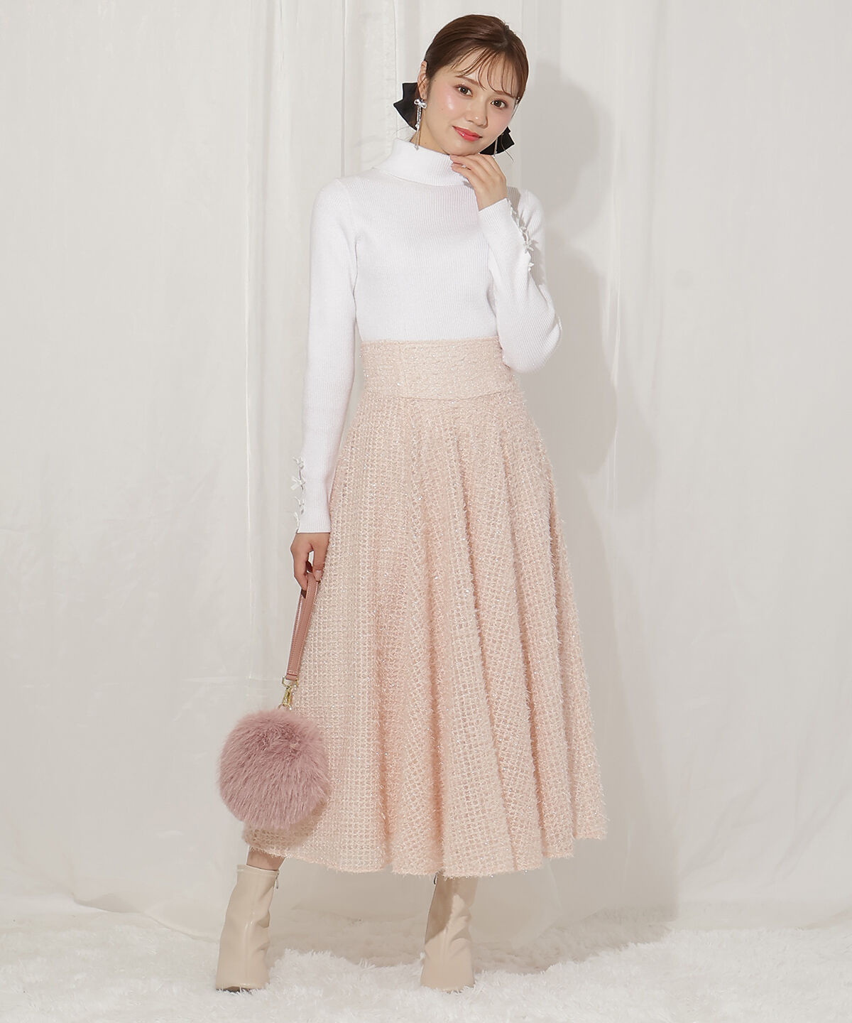 WILLSELECTION「フリンジチェックフレアスカート」|フレア|ピンク