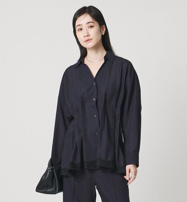 UNITED ARROWS「レースコンビ スキッパー ブラウス」|シャツ・ブラウス|NAVY