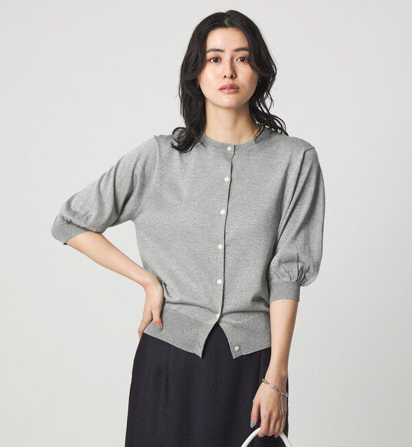 UNITED ARROWS green label relaxing「ラメ フォルム ハーフスリーブ ニット カーディガン ウォッシャブル」|カーディガン|