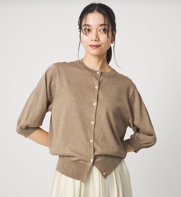 UNITED ARROWS green label relaxing「ラメ フォルム ハーフスリーブ ニット カーディガン ウォッシャブル」|カーディガン|