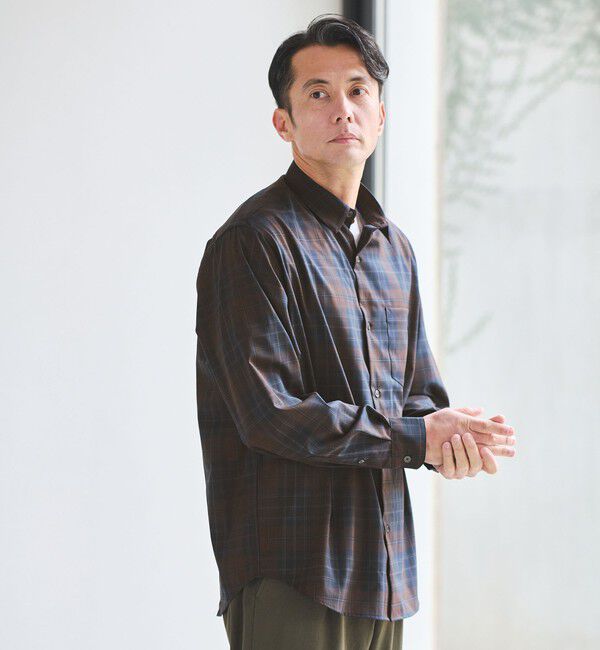 UNITED ARROWS green label relaxing「ウォッシャブル トロ パターン ジャストルーズ シャツ -ストレッチ-」|シャツ・ブラウス|NAVY