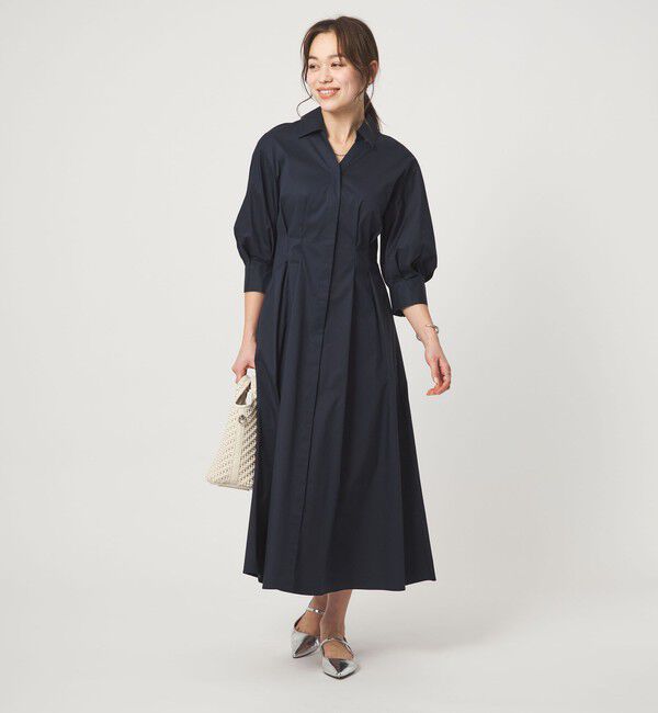 UNITED ARROWS green label relaxing「シャツ襟 フィット＆フレア タック 5分袖 ワンピース」|ワンピース|