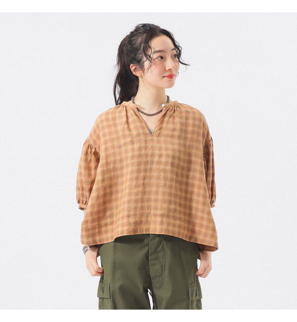 BEAMSBOY「リネン チェック スモック シャツ」|シャツ・ブラウス|BEIGE