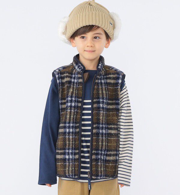 SHIPS KIDS「SHIPS KIDS:100～130cm /〈撥水/手洗い可能〉ボア リバーシブル ベスト」|ダウンベスト・ベスト|ブラウン系