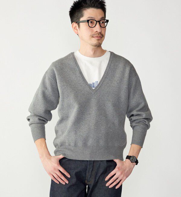 SHIPS「SHIPS: ダブルフェイス コットンカシミヤ Vネック 長袖 ニット」|ニット・セーター|
