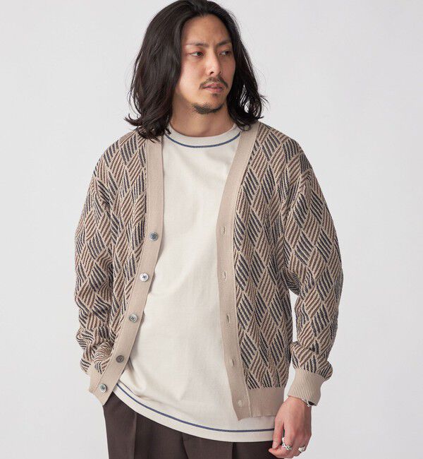 SHIPS「SHIPS: 〈手洗い可能〉ジオメトリック ジャカード カーディガン」|カーディガン|