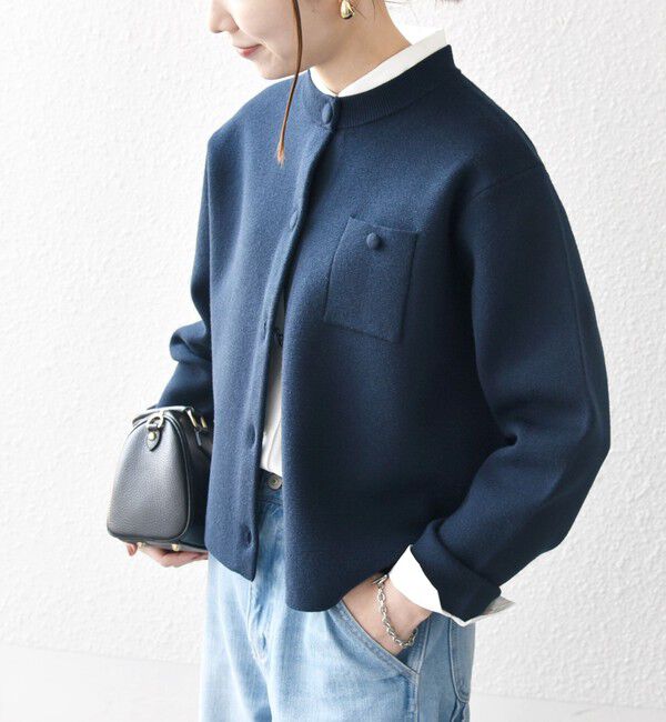 SHIPS any「SHIPS any: ミラノリブ ノーカラー ニット ジャケット カーディガン」|カーディガン|