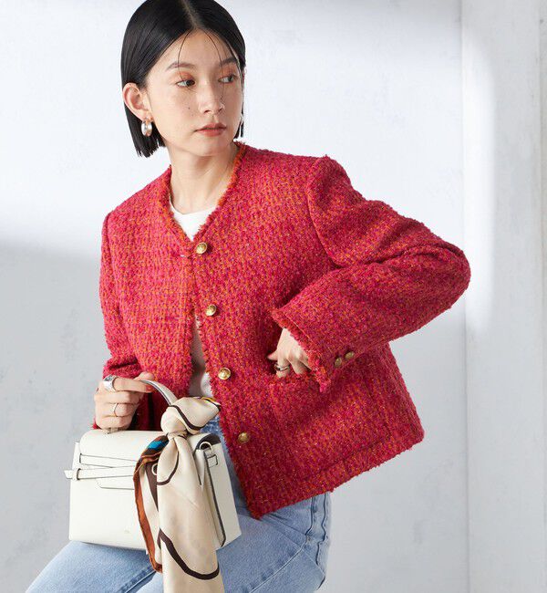 SHIPS for women「GIOLICA: ツイード ノーカラー ジャケット」|ノーカラージャケット|