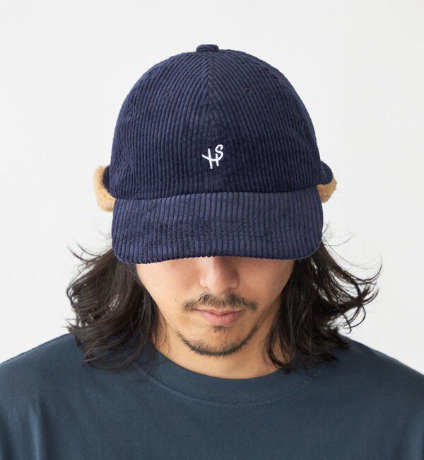 SHIPS「【WEB限定】SHIPS: ワンポイント ロゴ 刺繍 コーデュロイ ボア オーバーフィット キャップ」|キャップ・キャスケット|ネイビー