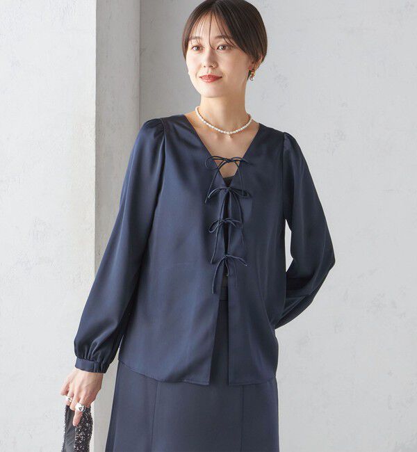 SHIPS for women「【SHIPS別注】troisiemeCHACO:〈手洗い可能〉サテン リボン ブラウス（セレモニー対応可）」|シャツ・ブラウス|