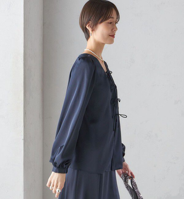 SHIPS for women「【SHIPS別注】troisiemeCHACO:〈手洗い可能〉サテン リボン ブラウス（セレモニー対応可）」|シャツ・ブラウス|