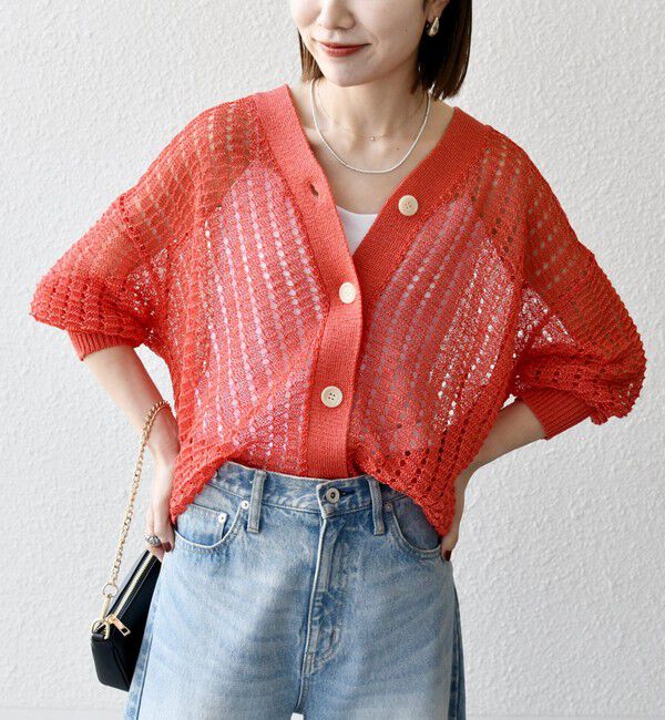 SHIPS any「《一部追加予約》SHIPS any:〈手洗い可能〉ギマ ワイド Vネック シアー カーディガン」|カーディガン|