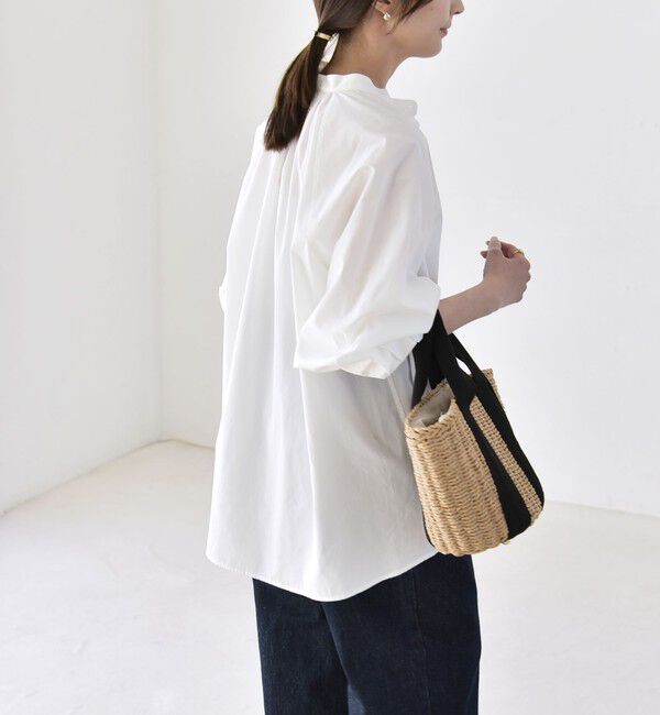 quaranciel「quaranciel:〈洗濯機可能〉REPREVE バンドカラー ギャザー パフ シャツ ブラウス」|シャツ・ブラウス|