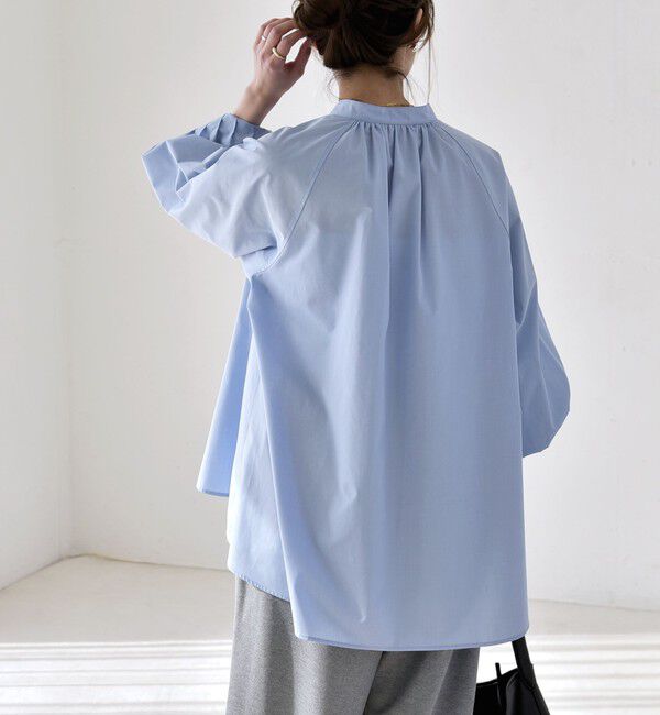 quaranciel「quaranciel:〈洗濯機可能〉REPREVE バンドカラー ギャザー パフ シャツ ブラウス」|シャツ・ブラウス|