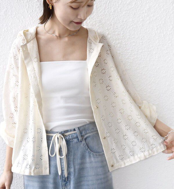 SHIPS for women「【WEB限定】〈手洗い可能〉レース フード シャツ 羽織」|シャツ・ブラウス|