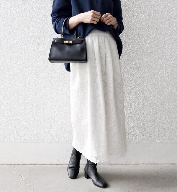 SHIPS any「《追加予約》SHIPS any:〈手洗い可能〉フラワー メッシュ レース タック セミフレア スカート」|スカート|