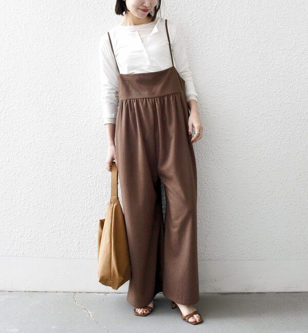 SHIPS any「SHIPS any:〈洗濯機可能〉ループヤーン イージー ギャザー サロペット」|オールインワン|ブラウン