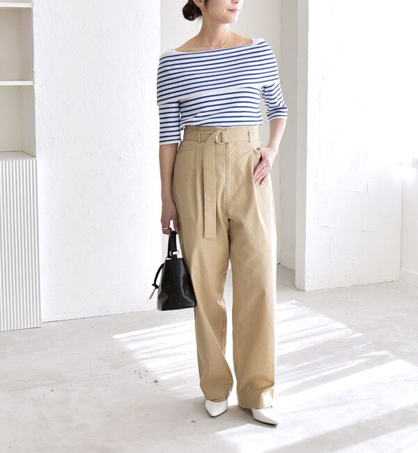 quaranciel「《予約》quaranciel:〈洗濯機可能〉オフショルダー ハーフスリーブ リブ ニット」|ニット・セーター|