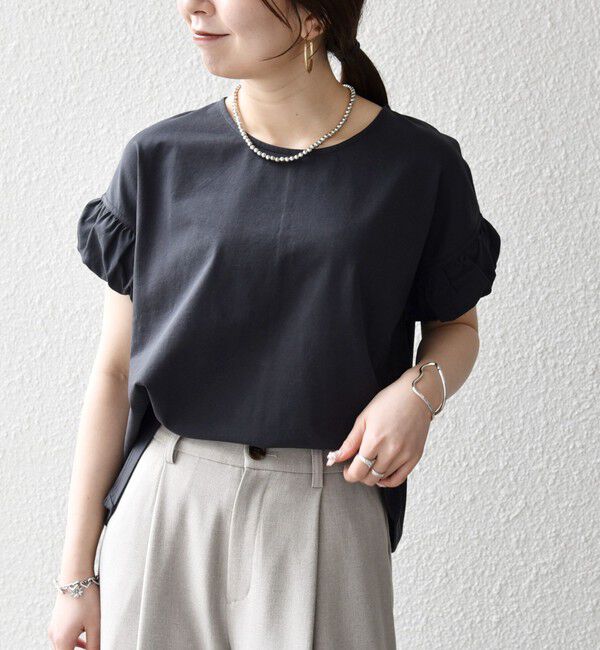SHIPS any「《予約》SHIPS any:〈多機能/洗濯機可能〉マルチファンクション ギャザー スリーブ TEE」|Tシャツ・カットソー|