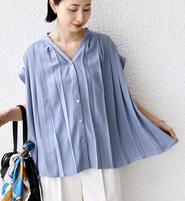 SHIPS for women「《予約》【WEB限定】〈手洗い可能〉ストレッチ ジョーゼット プリーツ スキッパー ブラウス」|シャツ・ブラウス|