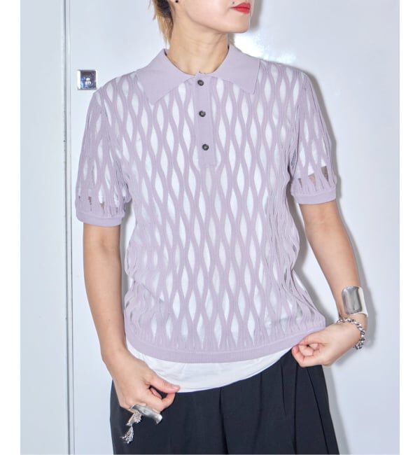  「TAAKK WAVEFORM MESH POLO KNIT TA26SS-KN065：ニット」|ニット・セーター|
