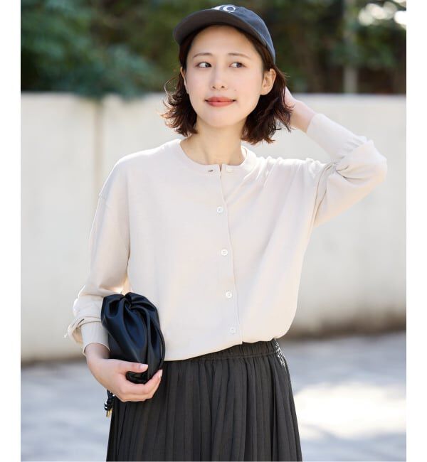 SLOBE IENA「《シリーズあり》コットンキュプラクルーネックカーディガン」|カーディガン|ナチュラル