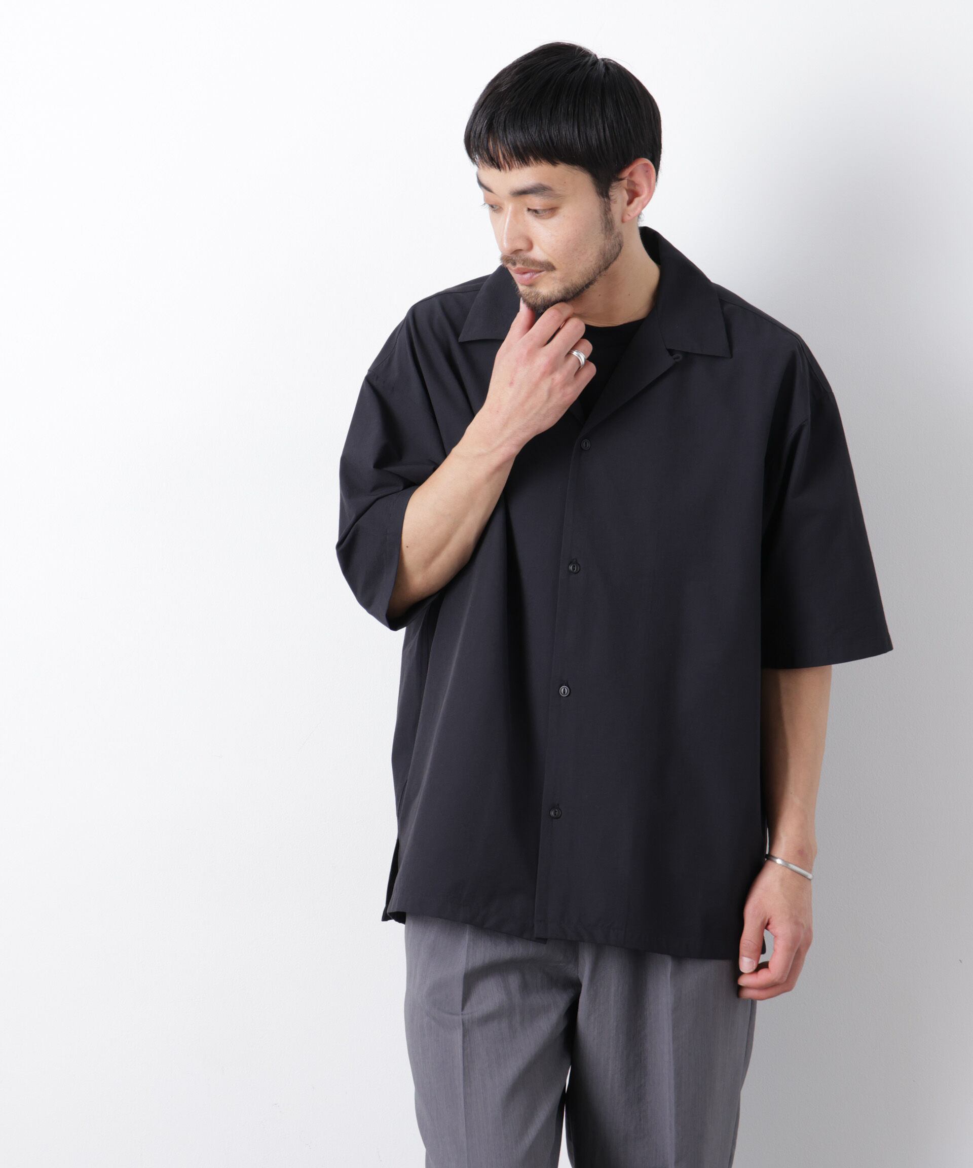 nano･universe「ストレッチワイド オープンカラーシャツ 半袖」|シャツ・ブラウス|