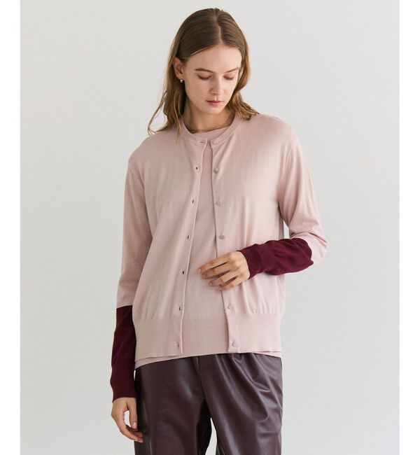 BEIGE,「CHLOR / ウールシルク配色クルーネックカーディガン」|ニット・セーター|Pink
