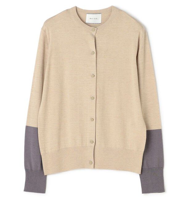BEIGE,「CHLOR / ウールシルク配色クルーネックカーディガン」|ニット・セーター|