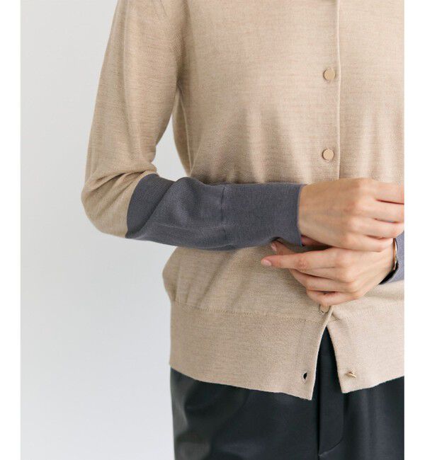 BEIGE,「CHLOR / ウールシルク配色クルーネックカーディガン」|ニット・セーター|