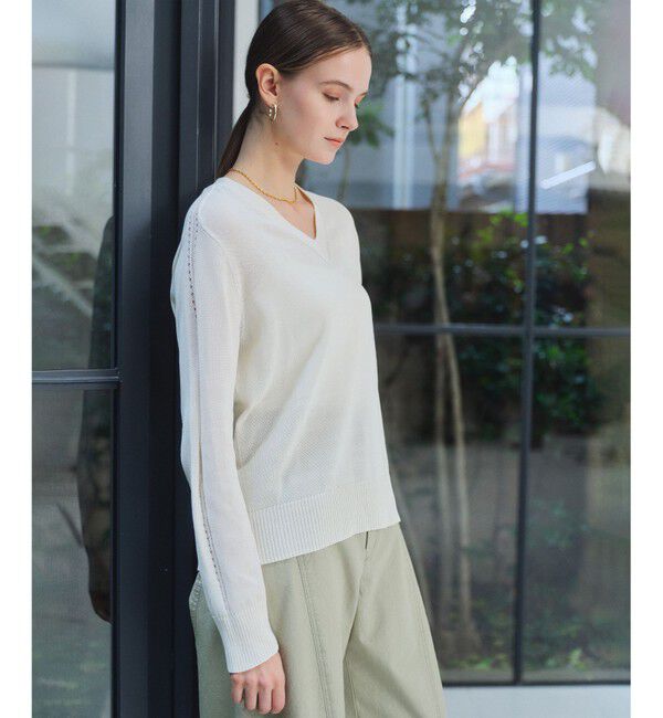 BEIGE,「ARSENOPY / コットンドライタッチ Vネックニット」|ニット・セーター|Ecru
