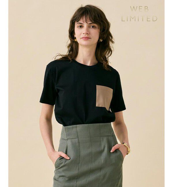 BEIGE,「TORENIA / レザーポケットコットンクルーネックTシャツ」|Tシャツ・カットソー|Black&times;Taupe