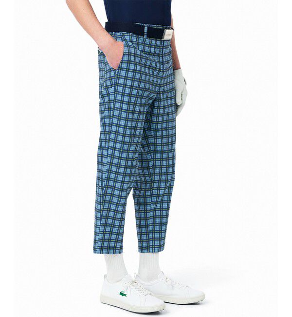 LACOSTE「吸水速乾 ウルトラドライ チェックゴルフパンツ」|チノ|ダークブルー