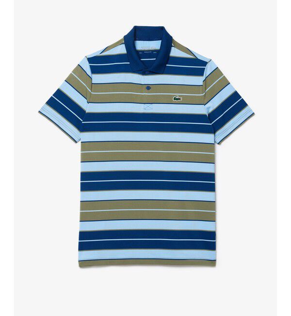 LACOSTE「UVカット UPF50+ マルチカラーボーダーウルトラドライポロシャツ」|ポロシャツ|カーキ