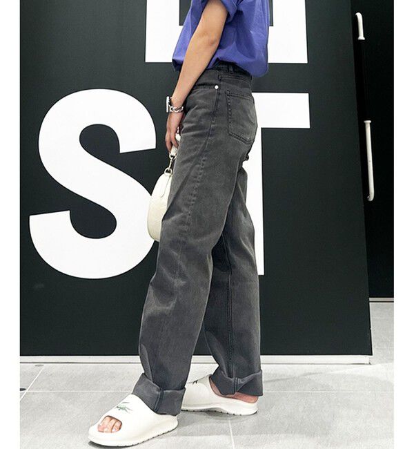 LACOSTE「オーガニックコットンガーメントダイ ルーズフィット ストレートデニムパンツ」|デニム|ブラック